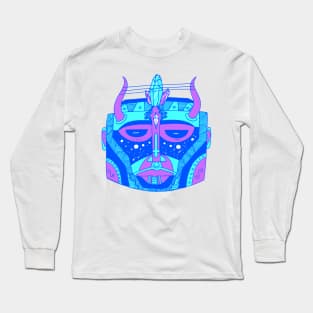 Blue African Mask No 8 Long Sleeve T-Shirt